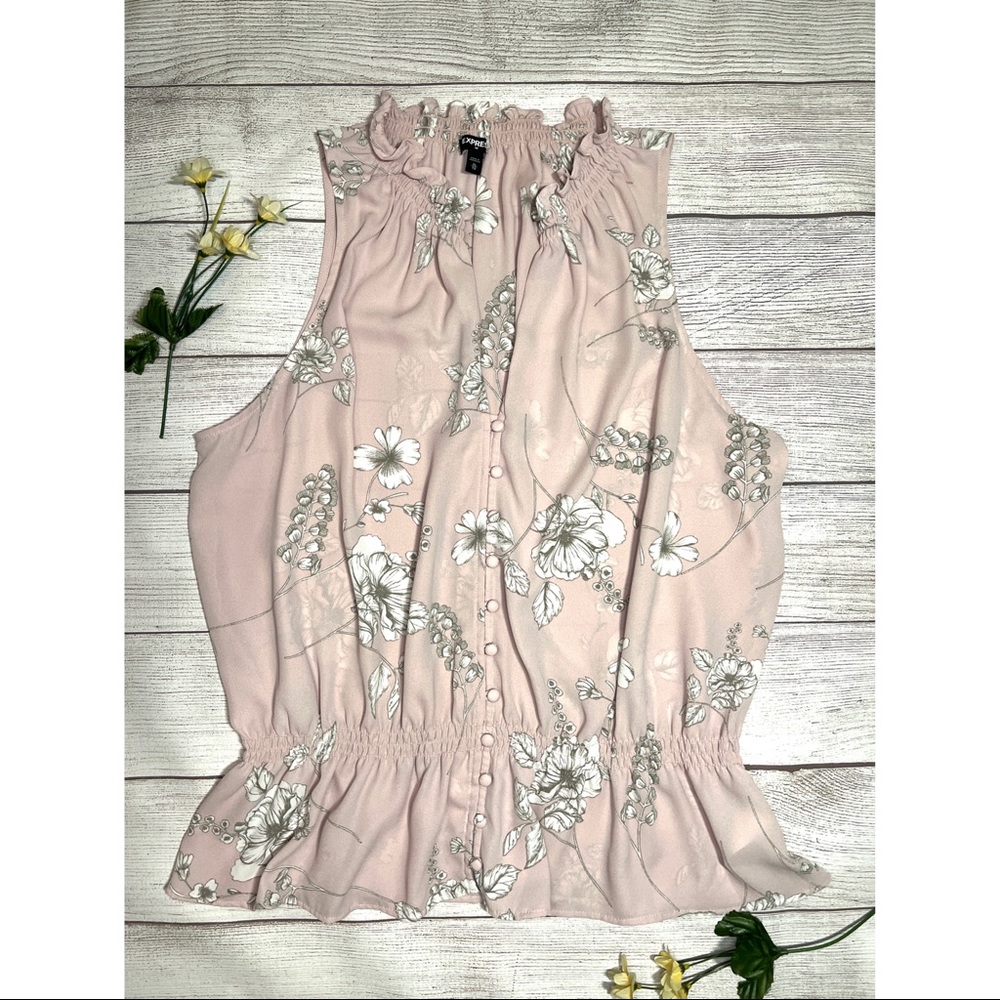 EXPRESS Floral Sleeveless Button Front Cinched Waist Top